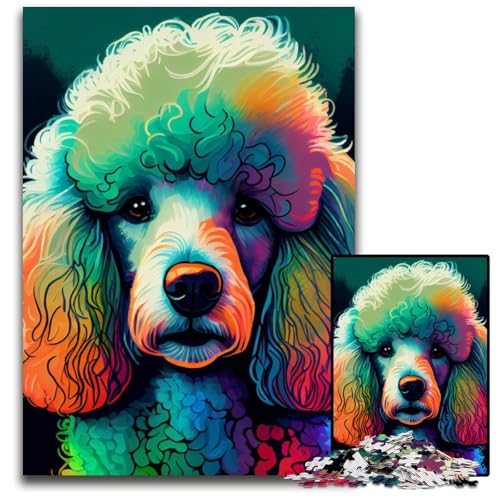 1000-teiliges Puzzle für Erwachsene, Pudel, buntes Puzzle für Erwachsene, perfekt für Halloween, Weihnachten, Geburtstagsgeschenk, 26x38cm von LGSHENG