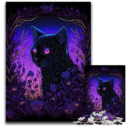 1000-teiliges Puzzle für Erwachsene, Schwarzlicht-Katzen-Puzzle für Erwachsene, perfekt für Halloween, Weihnachten, Geburtstagsgeschenk, 26x38cm von LGSHENG