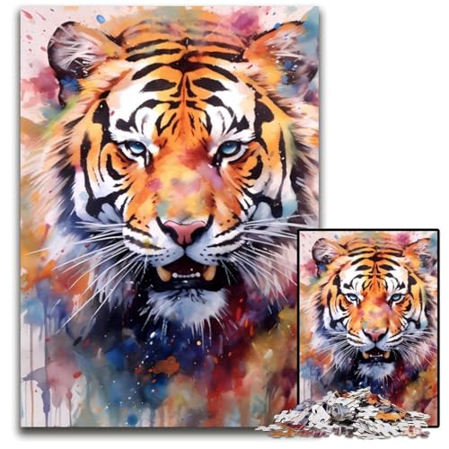 1000-teiliges Puzzle für Erwachsene, Tiger-Aquarell-Puzzle für Erwachsene, perfekt für Halloween, Weihnachten, Geburtstagsgeschenk, 26x38cm von LGSHENG