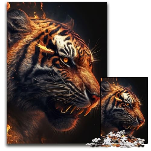 1000-teiliges Puzzle für Erwachsene, Tiger Fire Puzzle für Erwachsene, perfekt für Halloween, Weihnachten, Geburtstagsgeschenk, 50x75cm von LGSHENG