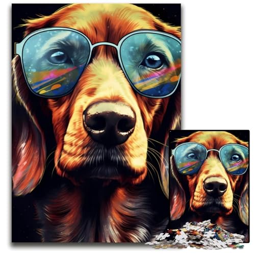 1000-teiliges Puzzle mit Dackel-Sonnenbrille, Holzpuzzle zum Entspannen und Herausfordern, farbenfrohe Kunst zur Heimdekoration, Freunde, 26x38cm 1000-teiliges Puzzle mit Dackel-Sonnenbrille, Holzpuzzle zum Entspannen und Herausfordern, farbenfrohe Kunst zur Heimdekoration, Freunde, 26x38cm von LGSHENG