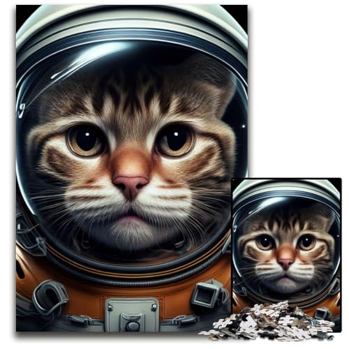 Astronaut, Katze, Weltraumtier, 1000 Teile, Puzzle, Geschenke, Unmögliches Puzzle für Erwachsene, Herausforderndes Denkspiel für Teenager, Familienspaß, Interaktives Spiel, 26x38cm von LGSHENG
