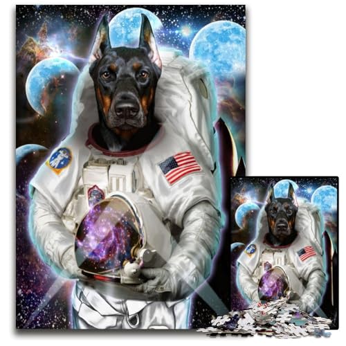 Astronaut Dobermann Hund 1000 Teile Puzzle Geschenke Unmögliche Puzzles für Erwachsene Herausfordernde Denksportaufgabe für Teenager, Familienspaß Interaktives Spiel 26X38CM/10,23x14,96 Zoll von LGSHENG