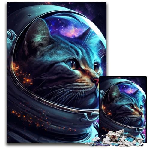 Astronaut Space Cat 1000-teiliges Puzzle aus Pappe, Puzzle für Erwachsene, anspruchsvolles Denkspiel, entspannendes Spielzeug für Teenager, 26x38cm von LGSHENG