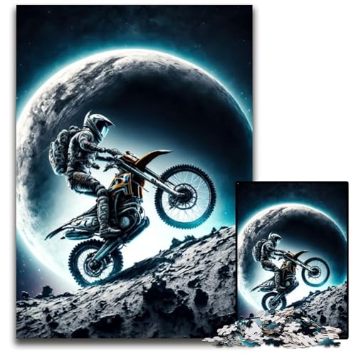 Astronaut auf Motorrad Puzzle 1000 Teile für Erwachsene Puzzles für Erwachsene DIY Home Decor Geschenk, Denksportspiel 26X38CM/10.23x14.96inch von LGSHENG