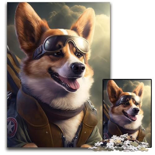 Aviator Corgi Puzzle 1000 Teile für Erwachsene, anspruchsvolles Rätsel, Denksportaufgabe, Spiel für Erwachsene, interaktive Familienaktivität, 26x38cm von LGSHENG