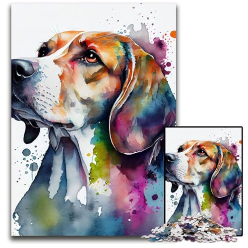 Beagle-Aquarellhund, 1000-teiliges Puzzle für Erwachsene, Holzpuzzle für Heimdekoration, Gehirntraining, 26x38cm Beagle-Aquarellhund, 1000-teiliges Puzzle für Erwachsene, Holzpuzzle für Heimdekoration, Gehirntraining, 26x38cm von LGSHENG