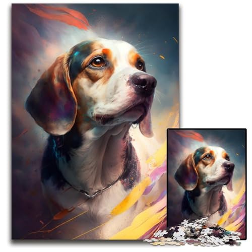 Beagle-Hund-Mal-Puzzle 1000 Teile für Erwachsene, anspruchsvolle Rätsel, Denksportaufgabe, Spiel für Erwachsene, interaktive Familienaktivität, 50x75cm von LGSHENG