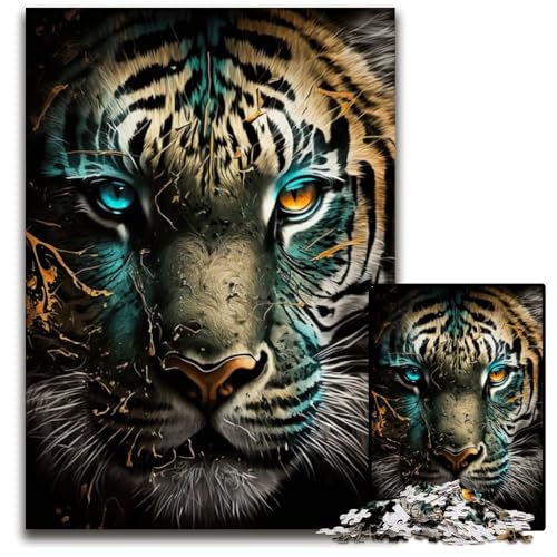 Blau- und rotäugiges Tiger-Puzzle für Erwachsene, 1000-teiliges Papp-Puzzle für Erwachsene, anspruchsvolles Denkspiel für Teenager, Spaß für den Familienspieleabend, 26x38cm von LGSHENG
