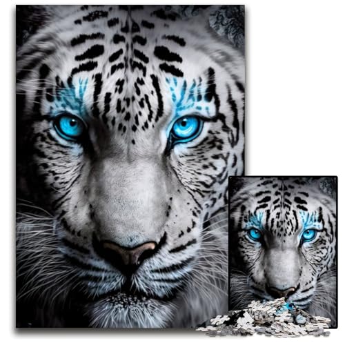 Blauäugiger weißer Tiger, Puzzle für Erwachsene, 1000 Teile, Holzpuzzle, anspruchsvolles Denkspiel für Teenager, Spaß für den Familienspieleabend, 26x38cm Blauäugiger weißer Tiger, Puzzle für Erwachsene, 1000 Teile, Holzpuzzle, anspruchsvolles Denkspiel für Teenager, Spaß für den Familienspieleabend, 26x38cm von LGSHENG
