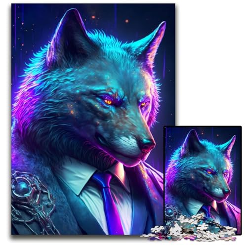 Boss Wolf im Anzug Puzzle für Erwachsene, 1000-teiliges Holzpuzzle für Erwachsene, anspruchsvolles Denkspiel für Teenager, Spaß für den Familienspieleabend, 50x75cm von LGSHENG