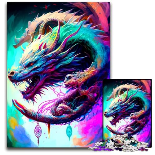 Bunte Drachen-Puzzles für Erwachsene, 1000 Teile, Puzzles für Erwachsene, Familie und Freunde, geeignet für Kinder ab 14 Jahren, 26x38cm von LGSHENG