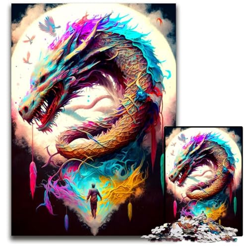 Bunter Drache, 1000 Teile Puzzle, Geschenke, Unmögliches Puzzle für Erwachsene, Herausforderndes Denkspiel für Teenager, Familienspaß, Interaktives Spiel, 50x75cm von LGSHENG
