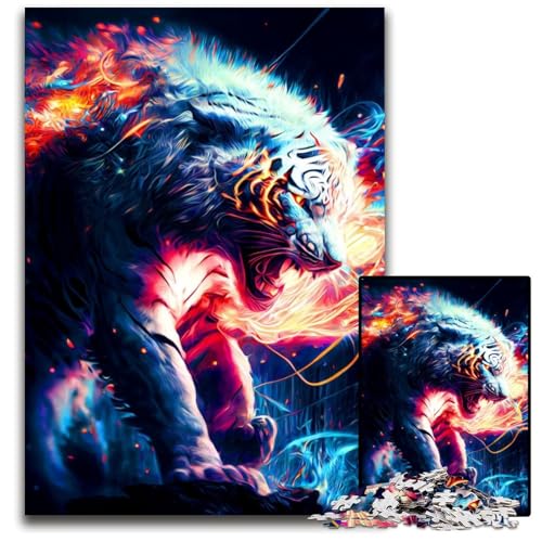 Bunter Tiger 1000-teiliges Puzzle Holzpuzzle für Erwachsene Anspruchsvolles Denkspiel - Entspannendes Spielzeug für Teenager 50x75CM/19,68x29,52 Zoll von LGSHENG