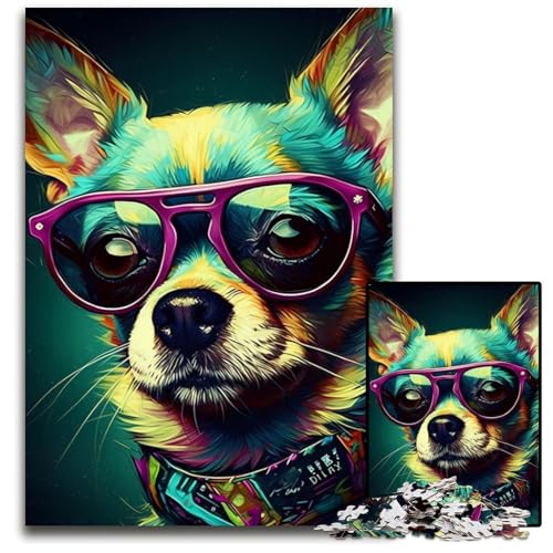 Chihuahua Popart Puzzle 1000 Teile für Erwachsene Puzzles für Erwachsene DIY Home Decor Geschenk, Denksportspiel 26X38CM/10.23x14.96inch von LGSHENG