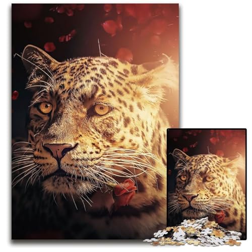 Der Leopard mit der Rose, 1000-teiliges Puzzle für Erwachsene. Entspannende Unterhaltung, Heimdekoration. 50x75cm von LGSHENG