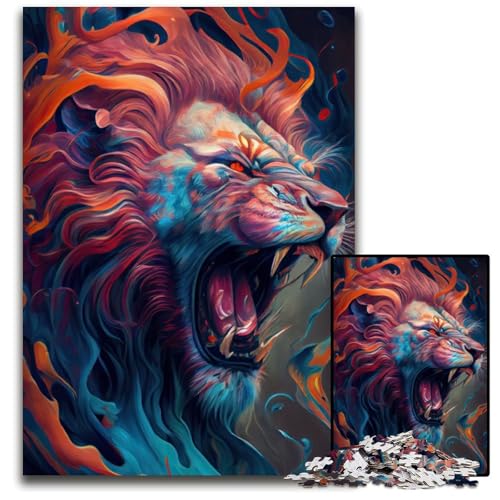 Der brüllende Löwe, 1000-teiliges Puzzle für Erwachsene, Holzpuzzle, perfekte Dekoration für Zuhause oder das Büro, 26x38cm von LGSHENG