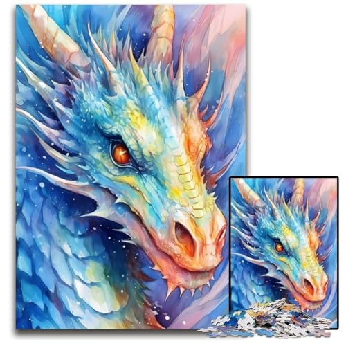 Drachen-Aquarell-Puzzle für Erwachsene, 1000-teiliges Puzzle für Erwachsene, Familie und Freunde, geeignet für Kinder ab 14 Jahren, 26x38cm von LGSHENG