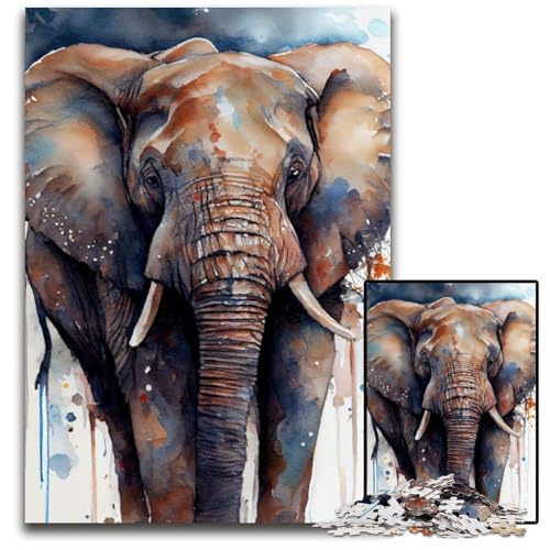 Elefanten-Aquarell, 1000-teiliges Puzzle, schwierige Puzzles für Erwachsene für Teenager, Familienspieleabend, hirnfordernde Geschenkidee, 26x38cm von LGSHENG
