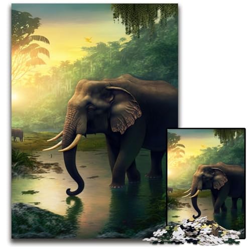 Elefanten-Tierpuzzle, 1000 Teile, für Erwachsene, Holzpuzzle, anspruchsvolles DIY-Dekorationsspiel, interaktives Familienspielzeug, 26x38cm Elefanten-Tierpuzzle, 1000 Teile, für Erwachsene, Holzpuzzle, anspruchsvolles DIY-Dekorationsspiel, interaktives Familienspielzeug, 26x38cm von LGSHENG