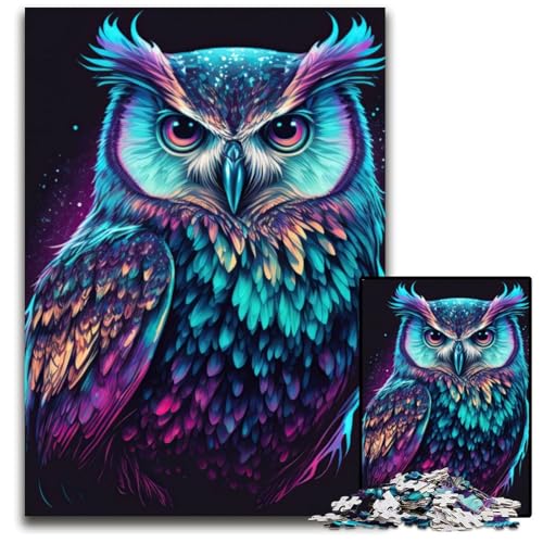 Eulen-Neon-Puzzle für Erwachsene, 1000-teiliges Puzzle für Erwachsene, Familie und Freunde, geeignet für Kinder ab 14 Jahren, 26x38cm von LGSHENG