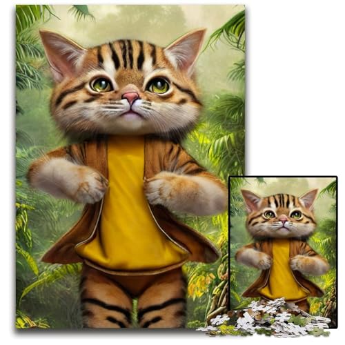 Fashion Cat 1000-teiliges Puzzle, Geschenk, Puzzle für Erwachsene, Familienaktivität, Heimdekoration, 26x38cm von LGSHENG