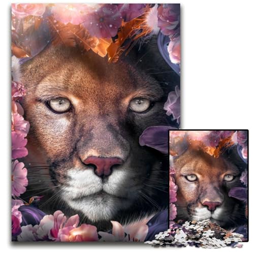 Florales Puma-Puzzle, 1000 Teile, Holzpuzzle für Erwachsene, anspruchsvolles Denkspiel, entspannendes Spielzeug für Teenager, 26x38cm Florales Puma-Puzzle, 1000 Teile, Holzpuzzle für Erwachsene, anspruchsvolles Denkspiel, entspannendes Spielzeug für Teenager, 26x38cm von LGSHENG