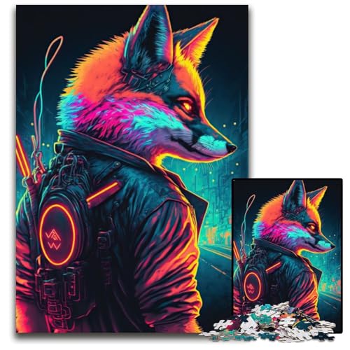Fox Neon 1000-teiliges Puzzle für Erwachsene, Holzpuzzle, entspannende Unterhaltung, Heimdekoration, 26x38cm von LGSHENG