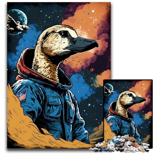 Gans im Weltraum-Puzzle 1000 Teile für Erwachsene, Holzpuzzle, Heimdekoration und Urlaubsspaß, 50x75cm von LGSHENG