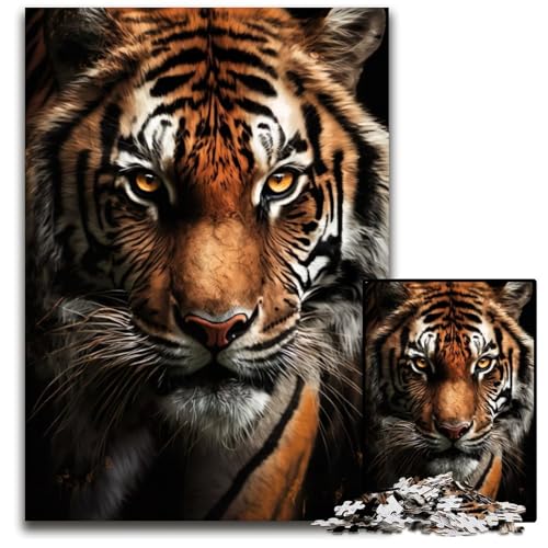 Gesicht des Tigers Puzzle 1000 Teile für Erwachsene Anspruchsvolle Puzzles Anspruchsvolles DIY-Denkspiel für Teenager 26X38CM/10,23x14,96 Zoll von LGSHENG