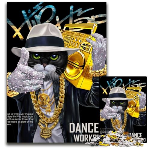 Hip-Hop-Rapper-Tabby-Katze, 1000-teiliges Puzzle für Erwachsene, Holzpuzzle, anspruchsvolles Denkspiel für Teenager, Spaß für den Familienspielabend, 50x75cm Hip-Hop-Rapper-Tabby-Katze, 1000-teiliges Puzzle für Erwachsene, Holzpuzzle, anspruchsvolles Denkspiel für Teenager, Spaß für den Familienspielabend, 50x75cm von LGSHENG