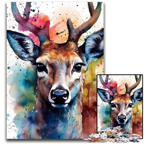 Hirsch-Aquarell, 1000-teiliges Puzzle für Erwachsene, Holzpuzzle, anspruchsvolles Denkspiel für Teenager, Spaß für den Familienspielabend, 26x38cm Hirsch-Aquarell, 1000-teiliges Puzzle für Erwachsene, Holzpuzzle, anspruchsvolles Denkspiel für Teenager, Spaß für den Familienspielabend, 26x38cm von LGSHENG