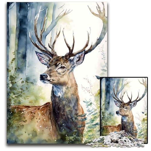 Hirsch-Aquarellwald, 1000-teiliges Puzzle für Erwachsene, Holzpuzzle, anspruchsvolles Denkspiel für Teenager, Spaß am Familienspielabend, 26x38cm Hirsch-Aquarellwald, 1000-teiliges Puzzle für Erwachsene, Holzpuzzle, anspruchsvolles Denkspiel für Teenager, Spaß am Familienspielabend, 26x38cm von LGSHENG