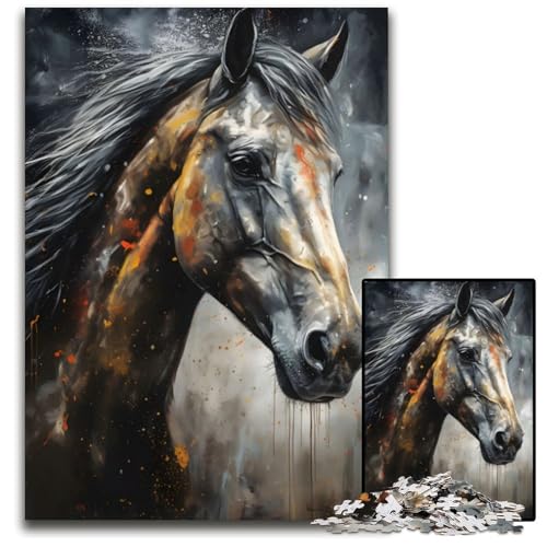 Holzkohle-Pferdeporträt, 1000-teiliges Puzzle für Erwachsene, Papppuzzle, anspruchsvolles Denkspiel für Teenager, Spaß am Familienspielabend, 26x38cm von LGSHENG