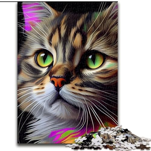 JigsawPuzzle 1000 Teile für Erwachsene, Katzen-Pop-Art-Tiergesicht, interaktives Familienspiel, ideal für Teenager, Denksport-Geschenk (Größe: 26x38cm) von LGSHENG