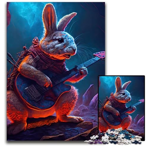 Kaninchen-Gitarren-Tier-Puzzle 1000 Teile für Erwachsene Unmögliches Puzzle für Erwachsene Heimdekoration 26X38CM/10,23x14,96 Zoll von LGSHENG