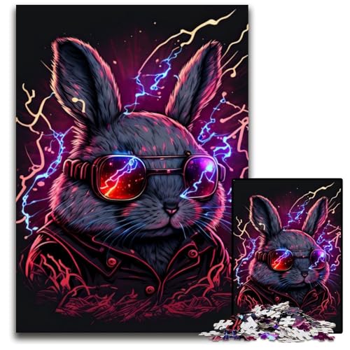 Kaninchen-Neon-Puzzle 1000 Teile für Erwachsene, anspruchsvolle Rätsel, Denksportaufgabe, Spiel für Erwachsene, interaktive Familienaktivität, 50x75cm von LGSHENG