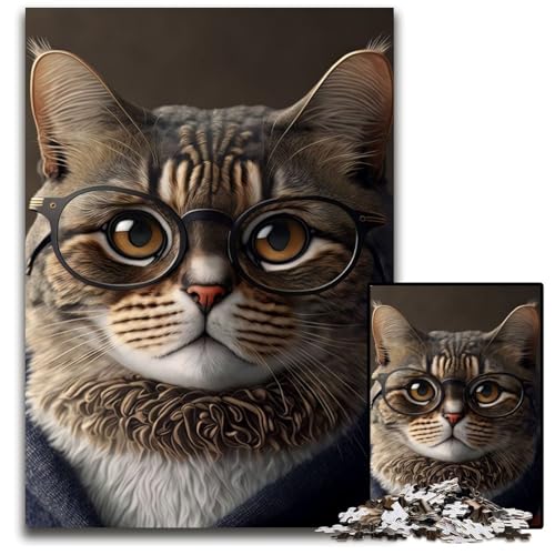 Katze in Kleidung Puzzle 1000 Teile für Erwachsene Puzzles Perfekt für Familienfeiern, Geburtstage, Feiertage 50x75CM/19,68x29,52 Zoll von LGSHENG