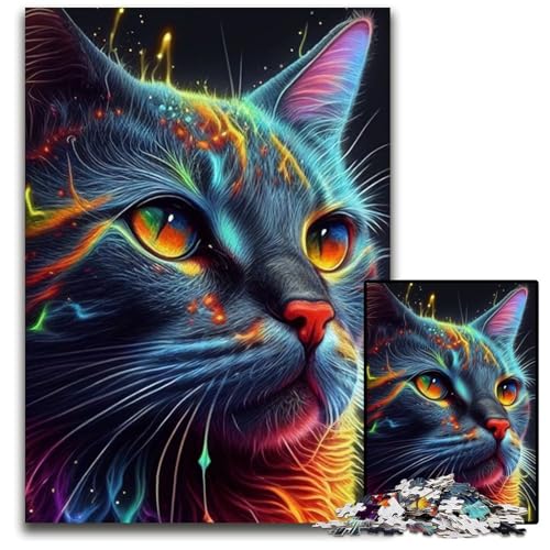 Katzen-Pop-Art-Tiergesicht, 1000 Teile, Puzzle für Erwachsene, Papp-Puzzles für Heimdekoration, Gehirntraining, 26x38cm von LGSHENG