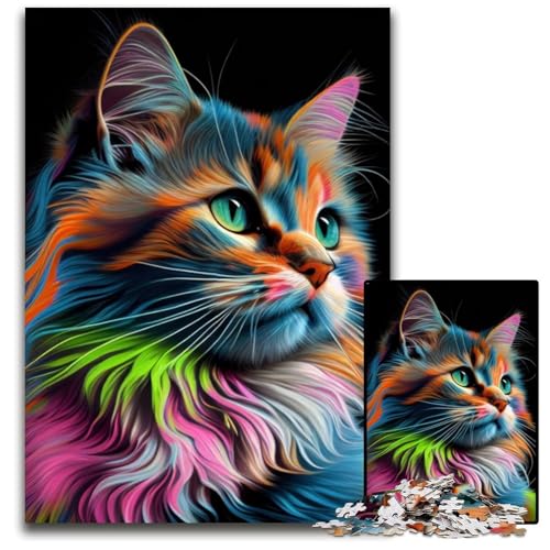 Katzen-Pop-Art-Tiergesicht, 1000-teiliges Puzzle für Erwachsene, Holzpuzzle, anspruchsvolles DIY-Dekorationsspiel, interaktives Familienspielzeug, 50x75cm von LGSHENG