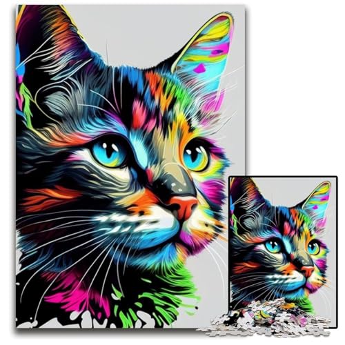 Katzen-Pop-Art-Tiergesicht-Puzzle für Erwachsene, 1000-teiliges Holzpuzzle für Erwachsene, anspruchsvolles Denkspiel für Teenager, Spaß für den Familienspieleabend, 26x38cm Katzen-Pop-Art-Tiergesicht-Puzzle für Erwachsene, 1000-teiliges Holzpuzzle für Erwachsene, anspruchsvolles Denkspiel für Teenager, Spaß für den Familienspieleabend, 26x38cm von LGSHENG