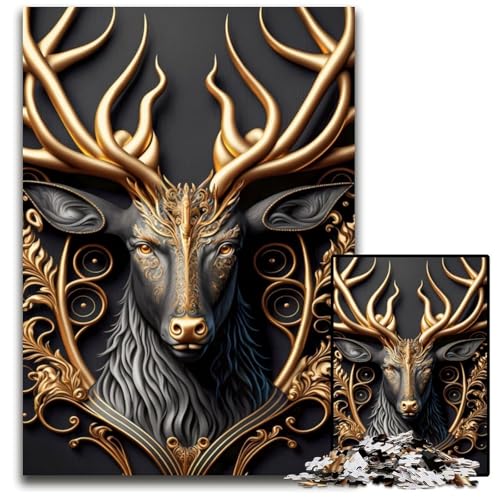 King Deer Golden Art Deco 1000-teiliges Puzzle. Unmögliches Puzzle für Erwachsene Geburtstage und Feiertage. 50x75cm von LGSHENG