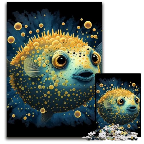 Kugelfisch, Fisch, Tier, 1000-teiliges Puzzle für Erwachsene, Holzpuzzle, anspruchsvolles Denkspiel für Teenager, Spaß für den Familienspielabend, 26x38cm von LGSHENG