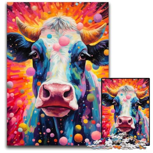 Kuh mit dem Kreis-Puzzle 1000 Teile für Erwachsene Holzpuzzle für Erwachsene Ideales DIY-Dekor & Denksport-Geschenk 26X38CM/10.23x14.96inch von LGSHENG