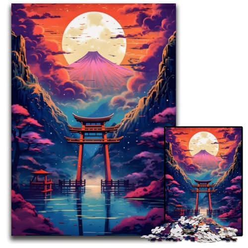 Landschaft Torii-Tor Sonnenuntergang Puzzle für Erwachsene 1000 Teile Holzpuzzle Denksportspiel für Teenager, 26X38CM/10.23x14.96inch von LGSHENG