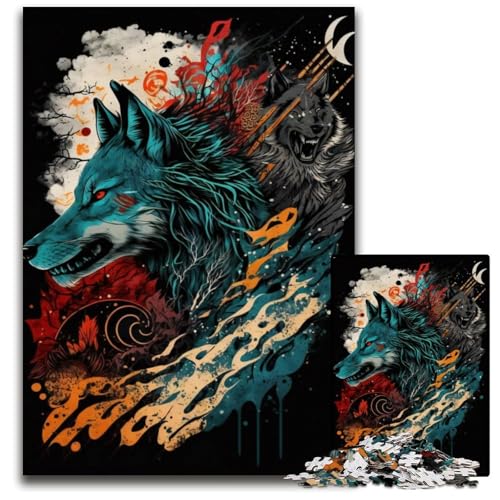 Lebhafter Wolf, 1000-teiliges Puzzle für Erwachsene, Holzpuzzle, perfekte Dekoration für Zuhause oder das Büro, 50x75cm von LGSHENG