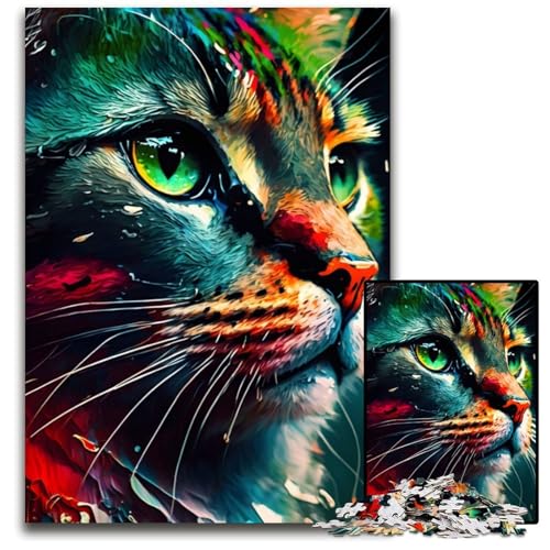 Lebhaftes farbiges Katzengesicht, 1000-teiliges Puzzle, Holzpuzzle, DIY-Dekoration, Gehirn-Herausforderung, für Erwachsene, Familie, 26x38cm Lebhaftes farbiges Katzengesicht, 1000-teiliges Puzzle, Holzpuzzle, DIY-Dekoration, Gehirn-Herausforderung, für Erwachsene, Familie, 26x38cm von LGSHENG