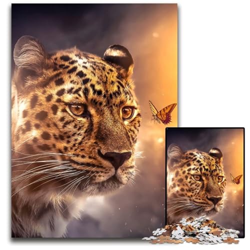 Leoparden-Schmetterling-Puzzle, 1000 Teile, für Erwachsene, Holzpuzzle für Heimdekoration, Gehirntraining, 50x75cm Leoparden-Schmetterling-Puzzle, 1000 Teile, für Erwachsene, Holzpuzzle für Heimdekoration, Gehirntraining, 50x75cm von LGSHENG
