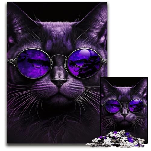 Lila Katze mit Brille Puzzle 1000 Teile für Erwachsene Holzpuzzle Heimdekoration und Urlaubsspaß 50x75CM/19,68x29,52 Zoll Lila Katze mit Brille Puzzle 1000 Teile für Erwachsene Holzpuzzle Heimdekoration und Urlaubsspaß 50x75CM/19,68x29,52 Zoll von LGSHENG