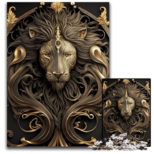 Löwenlord Goldenes Art-Deco-Puzzle mit 1000 Teilen, Papppuzzle für Erwachsene, anspruchsvolles Denkspiel, entspannendes Spielzeug für Teenager, 26x38cm von LGSHENG
